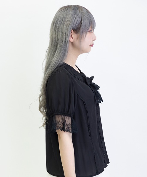 Chalmiere（シャルミエール） ブラウス シャツ 半袖 ジャボ付き半袖