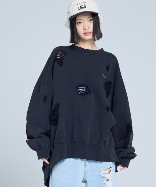 トレーナー スウェット littlesunnybite/リトルサニーバイト/damaged big sweat top レディース メンズの画像