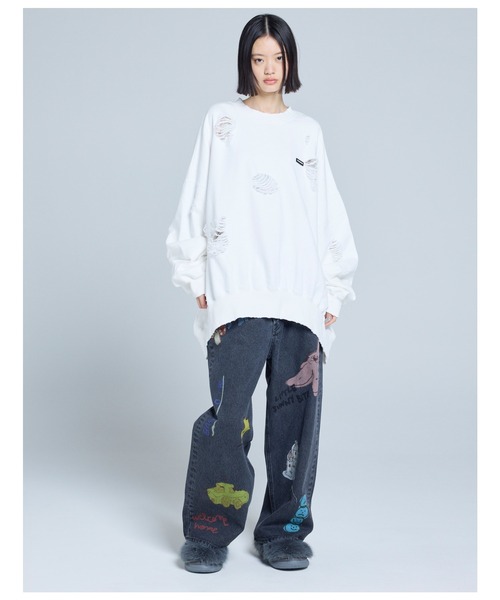 トレーナー スウェット littlesunnybite/リトルサニーバイト/damaged big sweat top レディース メンズの画像