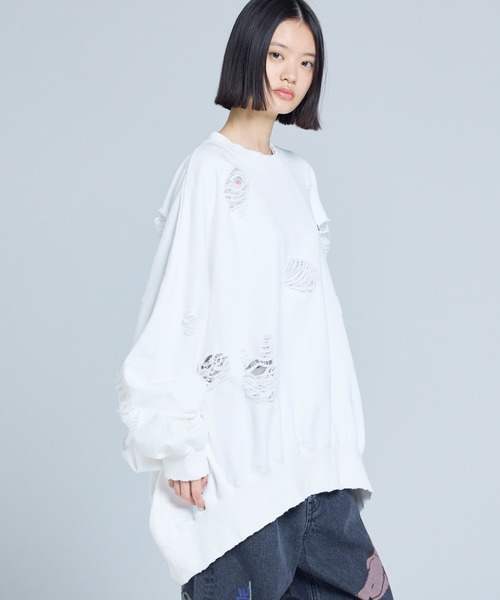 トレーナー スウェット littlesunnybite/リトルサニーバイト/damaged big sweat top レディース メンズの画像