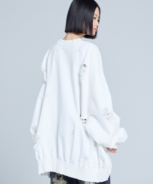 トレーナー スウェット littlesunnybite/リトルサニーバイト/damaged big sweat top レディース メンズの画像