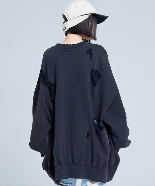 トレーナー スウェット littlesunnybite/リトルサニーバイト/damaged big sweat top レディース メンズの画像