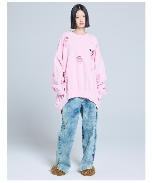 トレーナー スウェット littlesunnybite/リトルサニーバイト/damaged big sweat top レディース メンズの画像