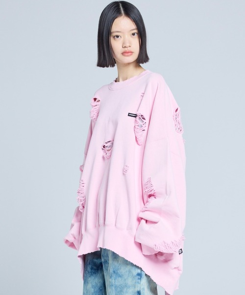 トレーナー スウェット littlesunnybite/リトルサニーバイト/damaged big sweat top レディース メンズの画像