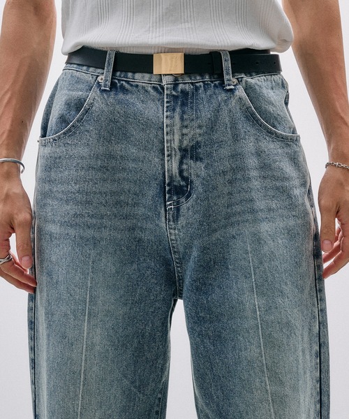 Adoon plain ワイドパンツ ジーンズ CENTER LINE STRAIGHT DENIM 