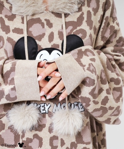 ニット セーター 「Disney/ディズニー/ミッキーマウス」レオパードニットフーディー レディース
