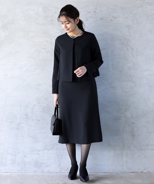 ブラックフォマール　洗濯可能 ワンピース 「洗濯機で洗える」喪服 WEB限定/胸元レース切り替え