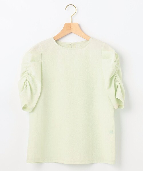 組曲 tシャツ 「洗える」さらっと快適サッカーギャザースリーブ