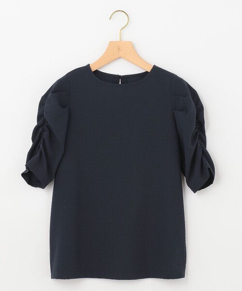 tシャツ 「洗える」さらっと快適サッカーギャザースリーブ ブラウス レディース 組曲 tシャツ 「洗える」さらっと快適サッカーギャザースリーブ