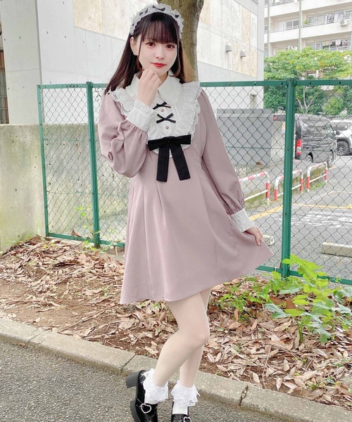 ROJITA フリル付きひざ丈ワンピース ROJITA ワンピース ヨークフリル切替ワンピース : ZOZOTOWN