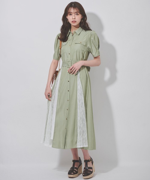 ワンピース レース切替シャツワンピース Sons de