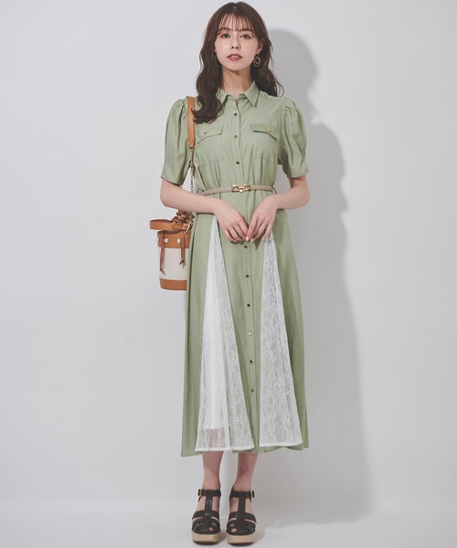 ワンピース レース切替シャツワンピース Sons de
