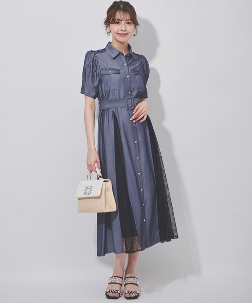 ワンピース レース切替シャツワンピース Sons de