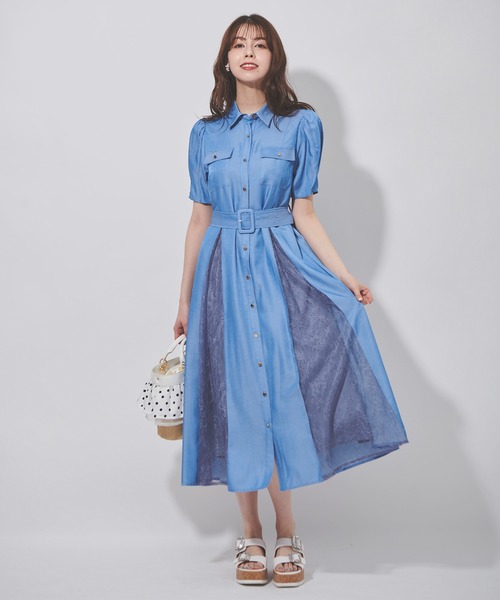 ワンピース レース切替シャツワンピース Sons de