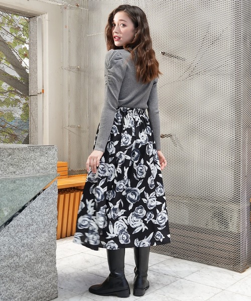 PLEATS PLEATS花柄ロングスカート Lace Ladies スカート 花柄 細プリーツ ロング フレア