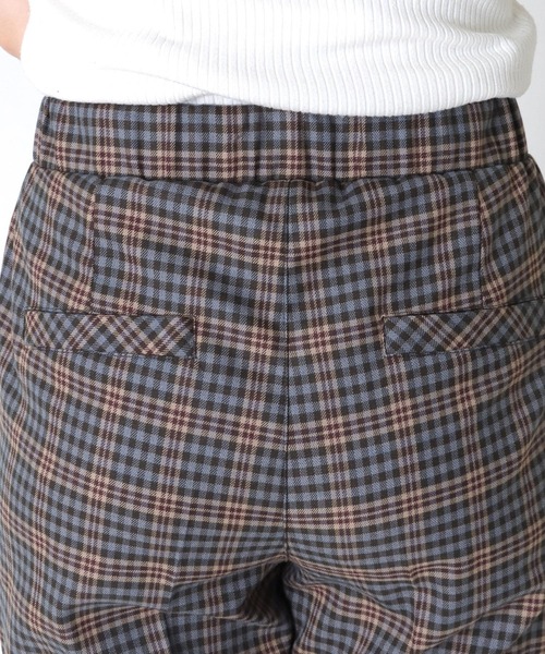 Jines パンツ チェック柄タックテーパードパンツ レディース