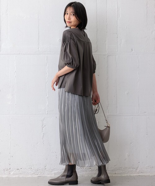 美品♡23区　洗えるスムースデザイン パフスリーブ カットソー ブラウス セール】 【新色追加/洗える】スムースデザイン パフスリーブ
