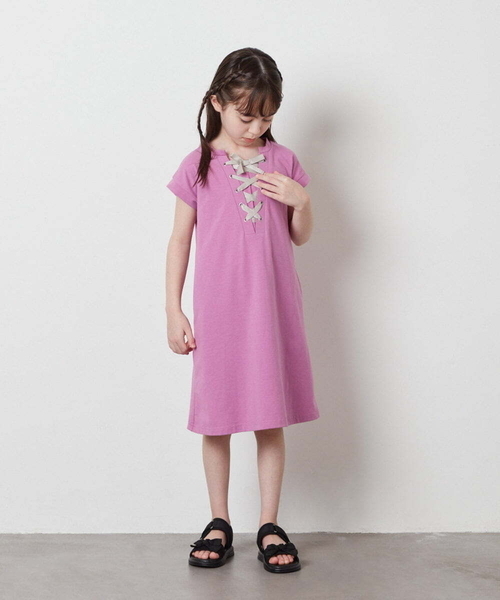 Daughter and Son ワンピース　ピンク NAVY インドファブリック ギャザーワンピース キッズ