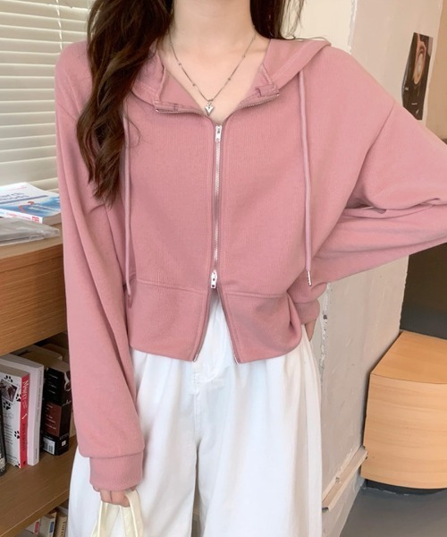 REMUR パーカー ダブルZIPパーカー ショート丈 レディース