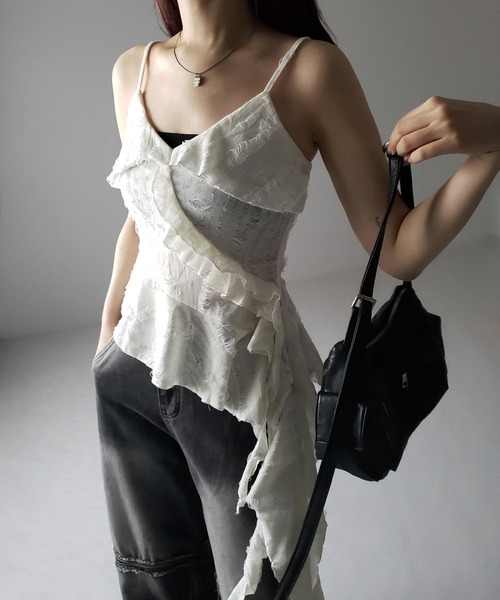 me+em select tシャツ 「 2color 」アシンメトリーダメージ
