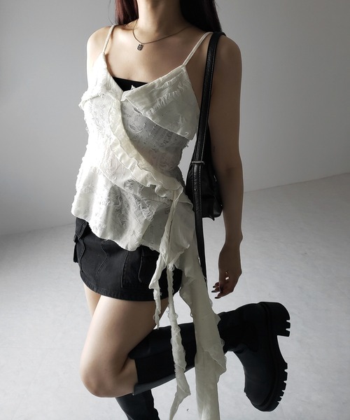 MSGM◆アシンメトリーフリルトップス/38/コットン/RED/2042MDT127 MSGM(エムエスジーエム) / アシンメトリーフリルトップス/38