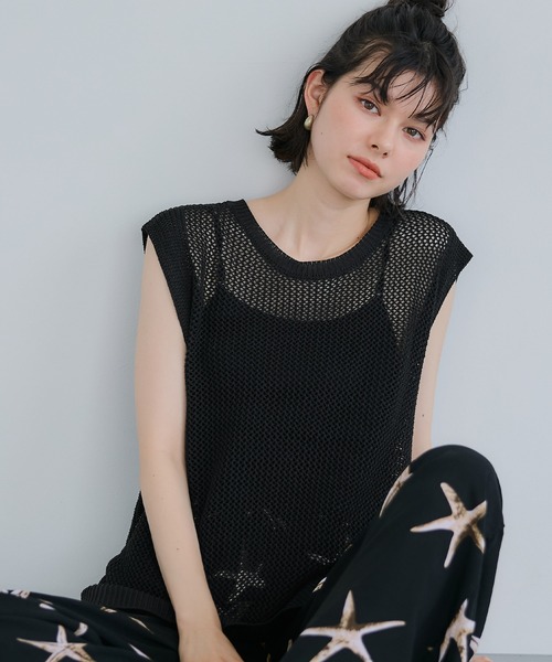 coca ベスト ジレ クロスチェーンニットジレ レディース