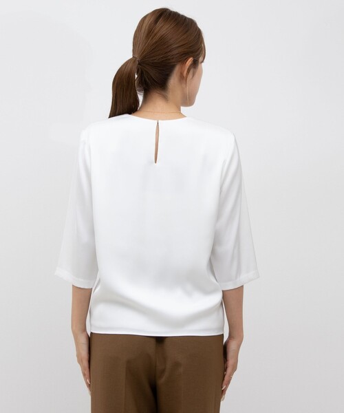 NOLLEY'S オトナサテンTブラウス ホワイト 美品 ノーリーズ NOLLEY'S オトナサテンTブラウス （ホワイト