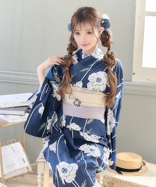Retica 浴衣 ワンピース セパレート 2way 線画ホワイトポピー