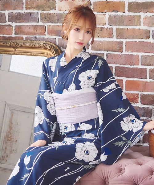 Retica 浴衣 ワンピース セパレート 2way 線画ホワイトポピー