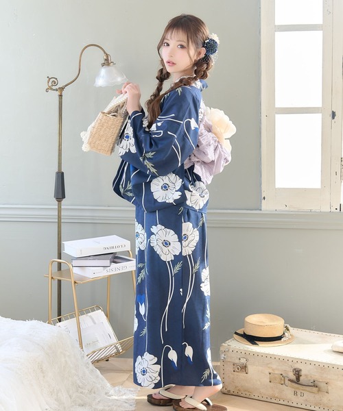 Retica 浴衣 ワンピース セパレート 2way 線画ホワイトポピー