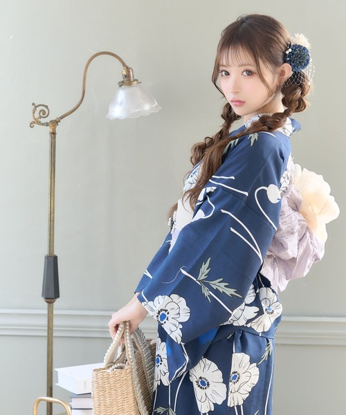 Retica 浴衣 ワンピース セパレート 2way 線画ホワイトポピー