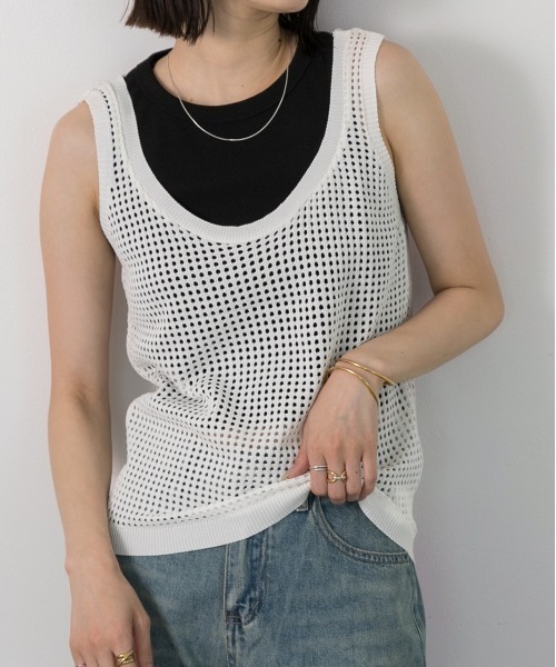 ad thie（アドティエ） タンクトップ ノースリーブ 透かし編み ニット