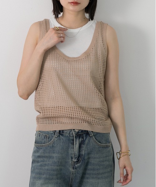 ad thie（アドティエ） タンクトップ ノースリーブ 透かし編み ニット