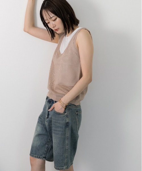 ad thie（アドティエ） タンクトップ ノースリーブ 透かし編み ニット