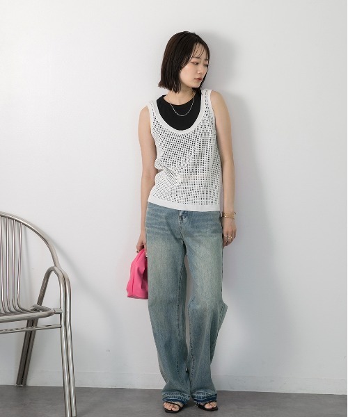 ad thie（アドティエ） タンクトップ ノースリーブ 透かし編み ニット