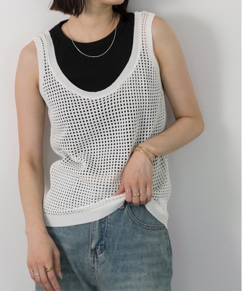 ad thie（アドティエ） タンクトップ ノースリーブ 透かし編み ニット