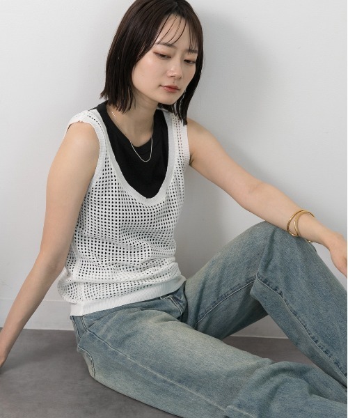 ad thie（アドティエ） タンクトップ ノースリーブ 透かし編み ニット