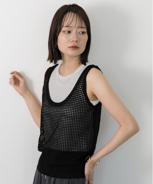 ad thie（アドティエ） タンクトップ ノースリーブ 透かし編み ニット