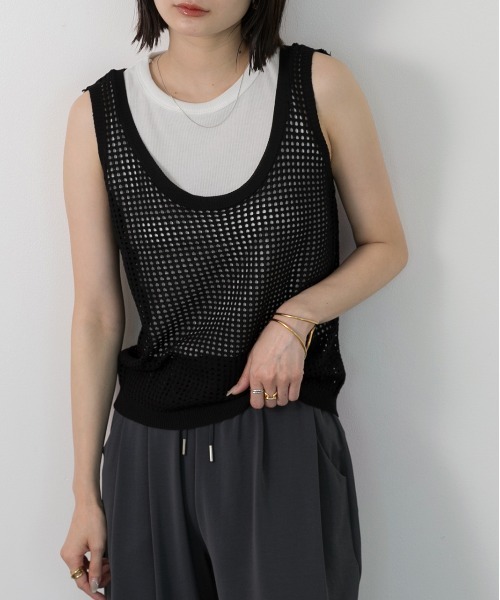 ad thie（アドティエ） タンクトップ ノースリーブ 透かし編み ニット