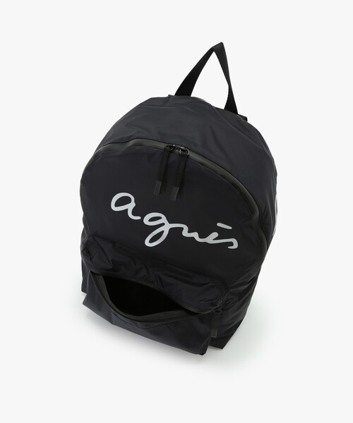 新品✨アニエスベー ナイロン リュック バックパック 黒 レザー HS03 agnes b.（アニエスベー） デイバック リュック ナイロンバックパック