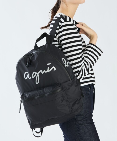 花　アニエスベー agnes b. バックパック リュック 黒 agnes b.（アニエスベー） デイバック リュック ナイロンバックパック