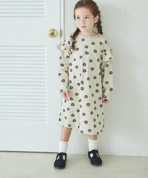 pairmanon ワンピース 総柄 肩フリル 長袖 キッズ 子供服 女の子
