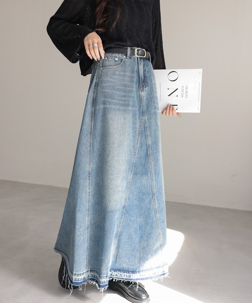 デニムロングスカート ライトブルー フリンジ デニムスカート フリンジデニムロングスカート : ZOZOTOWN Yahoo