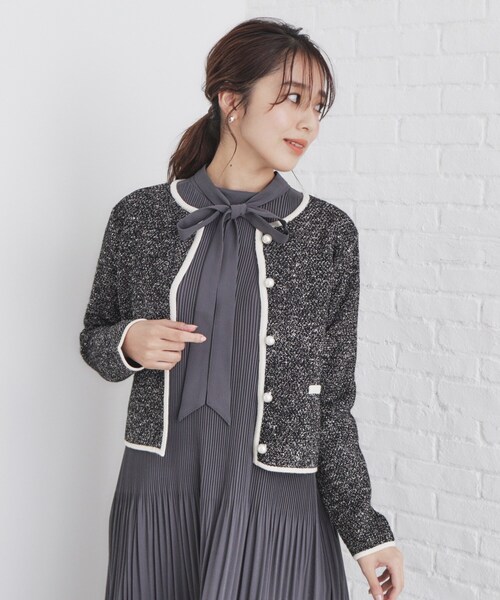 index（インデックス） カーディガン パール調ツイードライクノー