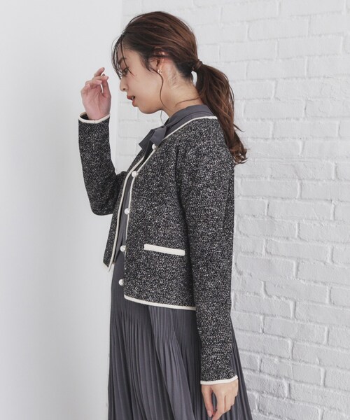 ノーカラーカーディガン♡ツイードライク♡2024SS現行品 index｜パール調ツイードライクノーカラーカーディガン