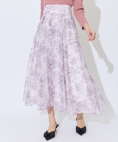 美品♡シアーグラデーションフレアス カート SWINGLE スカート オリジナルグラデーションフラワーシアー