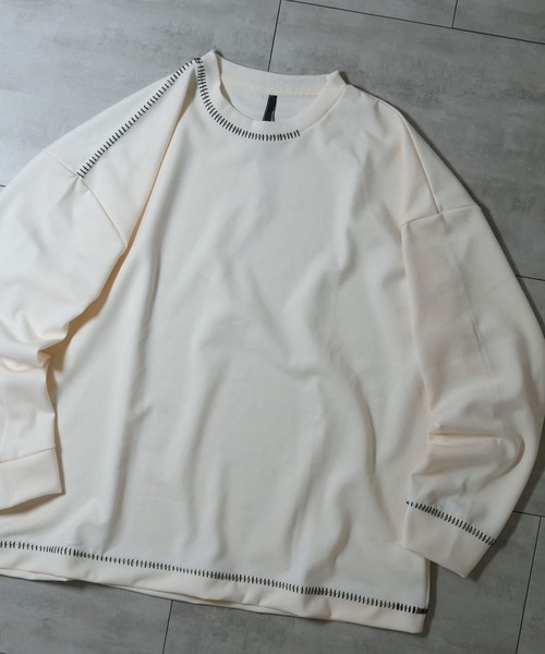 おしゃれスタ トレーナー スウェット cardboard knit stitching crew