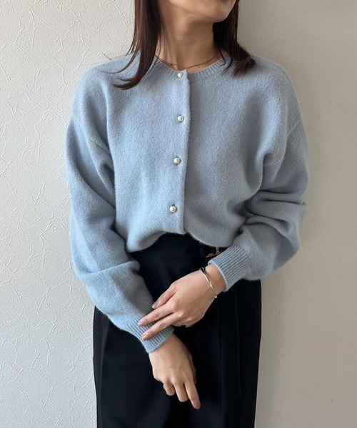 Rene basic パールボタン スカラップトリムカーディガン Sirin カーディガン 「2WAY」パールボタンラクーンカーディガン