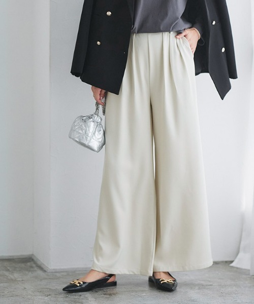 Pierrot パンツ 細見えタックワイドパンツ レディース