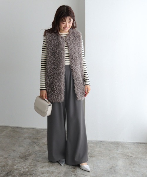 Pierrot パンツ 細見えタックワイドパンツ レディース